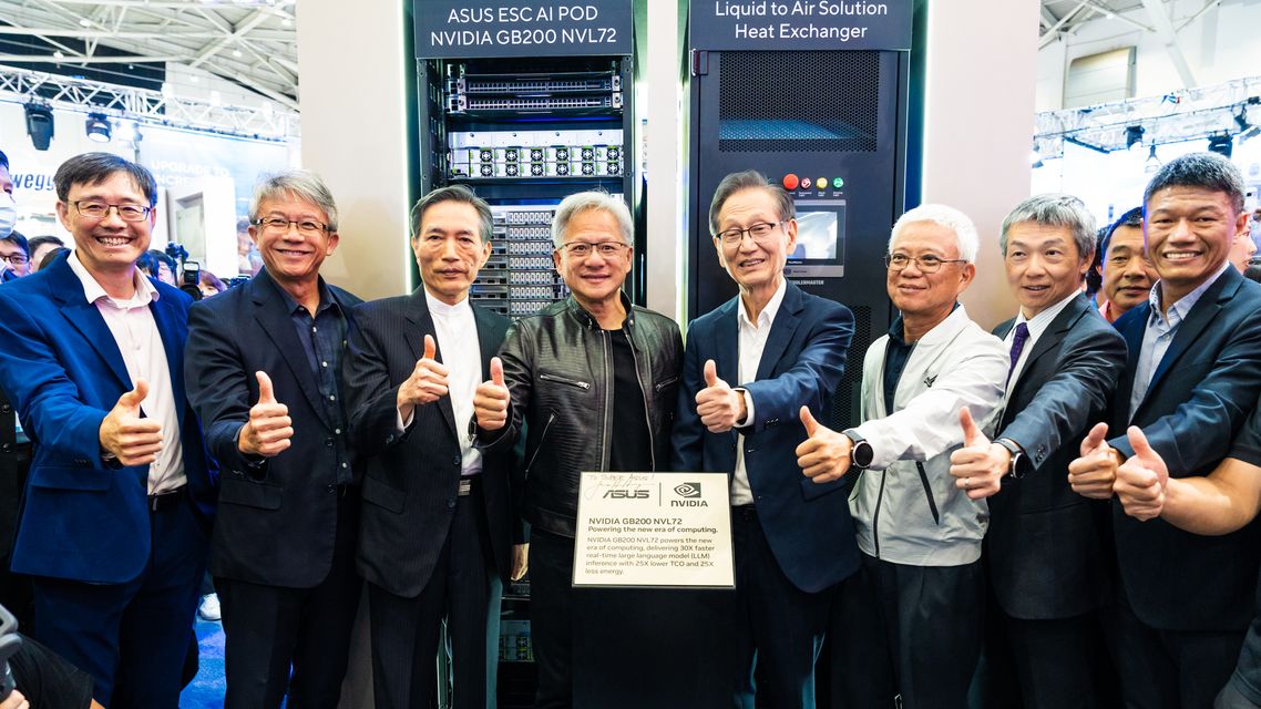 2. Nvidia Ceo Jensen Huang Is Welcomed to the Asus Computex Booth by Asus Chairman Jonney Shih and Other Asus Executives.